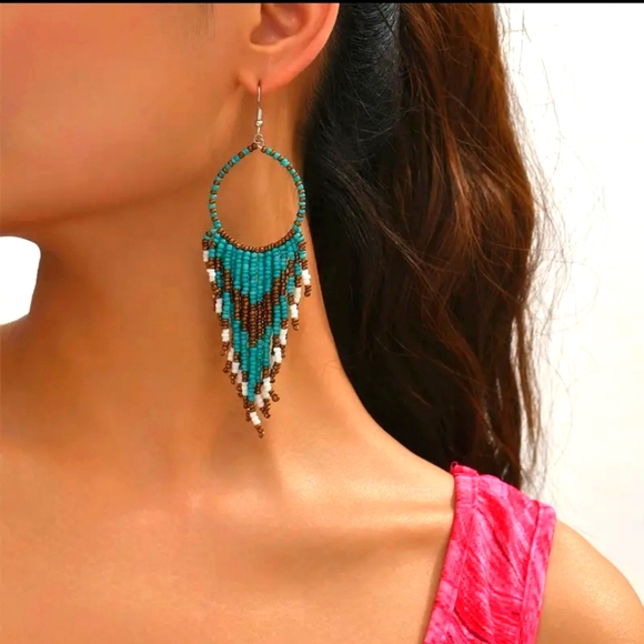 Turquoise Beaded Earrings - Picture 2 of 2